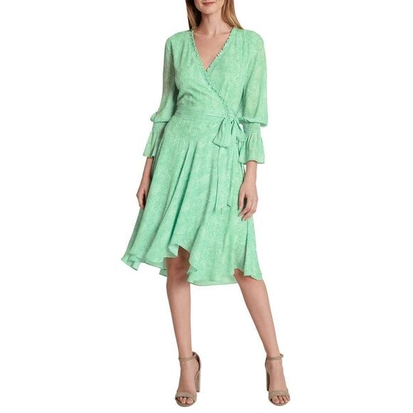 New! TAHARI ASL Women's Green Snakeprint Ruffled Surplice Faux-Wrap Dress 12 - Picture 1 of 2